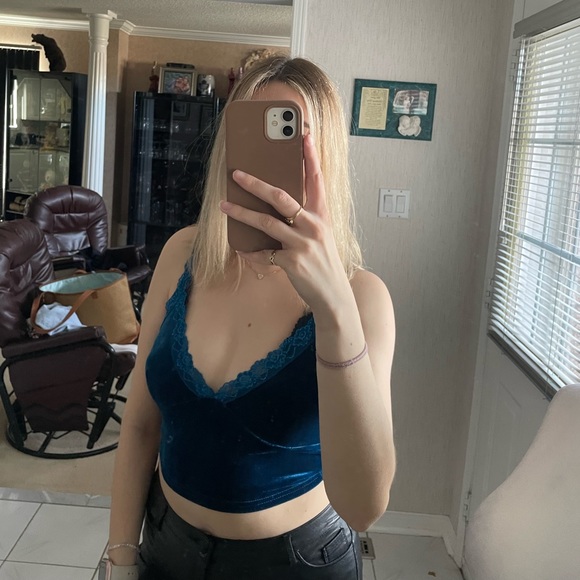 Indigo Blue Cropped Tank Top “Going Out” Shirt | Size S - Picture 1 of 5